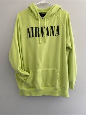 NIRVANA Gender Neutral Neon Lime Crewneck Hoodie with Black Logo